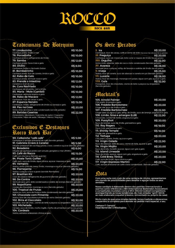 Nossa carta de drinks é um convite para explorar novos horizontes de sabor. Elevamos a coquetelaria a uma forma de arte, combinando destilados premium, ingredientes frescos e técnicas precisas. Do equilíbrio perfeito dos clássicos às surpreendentes criações autorais, cada taça oferece uma experiência sensorial única e sofisticada.